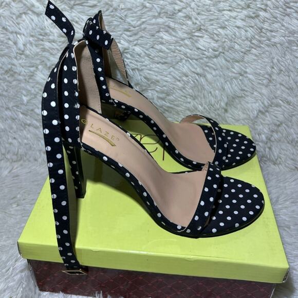Glaze Charlie Ankle Strap Heels Womens Size 9 Black Polka Dot Print  NEW - Picture 2 of 8